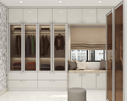 Picture of Modern 4-Door White Wardrobe with Brown Accents
