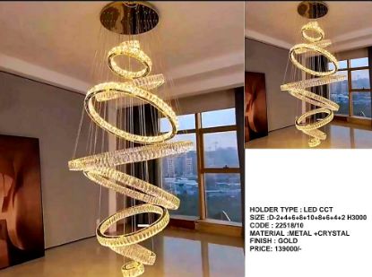 Picture of LIGHT CASA LED CCT D-2+4+6+8+10+8+6+4+2 H3000 METAL +CRYSTAL (GOLD)