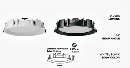 Picture of NEXIA COB DOWNLIGHT ALTO084 24W CCT WH/WW/NW D169MM x H 30MM 2400LM 38* BLACK / WHITE 