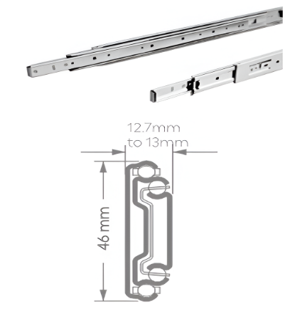Picture of Ebco, STDS-40-35, Sleek Telescopic Drawer Slides -35, Primary Series, Drawer Slides and Hinges, Zinc Plated White/Zinc Plated Black - 400mm