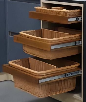 Picture of Plastic Wicker Basket Soft Close - With Wooden Frame and Slide - Brown