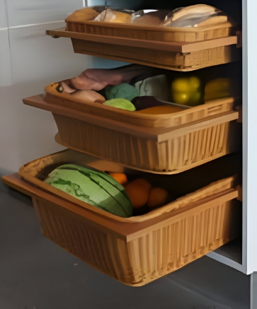 Picture of Plastic Wicker Basket - With Wooden Frame and Slide - Brown