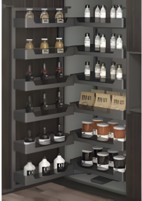 Picture of Kitchen Pantry Unit  600 mm  - Soft  Close -  Glass (With  set of 6 + 6 Shelves) - Anthracite