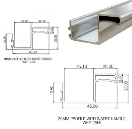 Picture of 19mm Wardrobe Edge Profile with Inset Handle - Silver