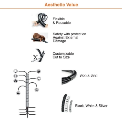 Picture of Cable Organizer 20mm,  1.5m, Silver / Black / White