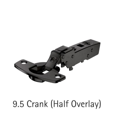 Picture of Obsidian Black Sensys 8645i Hinge - TH52 for 15-24 mm thick doors; Opening angle 110°, Base 3 (Crank 9.5°) with Mounting Plate & cover cap