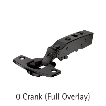 Picture of Obsidian Black Sensys 8631i Hinge - TH52 for 15-32 mm thick doors; Opening angle 95°, Base 12.5 (Crank 0°) with Mounting Plate & cover cap