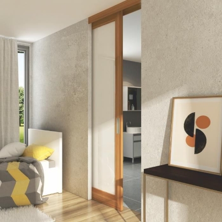 Picture of TopLine 80: Single profile Top Running Door - Weight 80 kg/door; Max Door Dimensions: Width1000/1500 mm (Max.),  Runner profile anodised aluminium profile  3000 mm