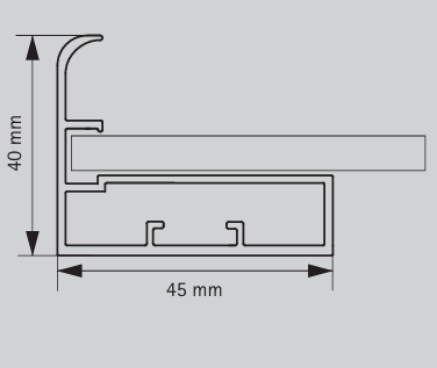 Picture of Aluminium Profile, 45 mm  Straight Frame Profile  with F Handle 3000 mm, Satin Stainless Steel