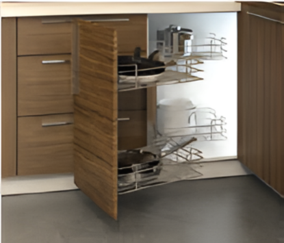 Picture of Moving Corner for blind corner cabinet, 900 / 1000 mm width - Chrome Finish,Moving Corner Cargo Series left mechanism - Chrome Finish