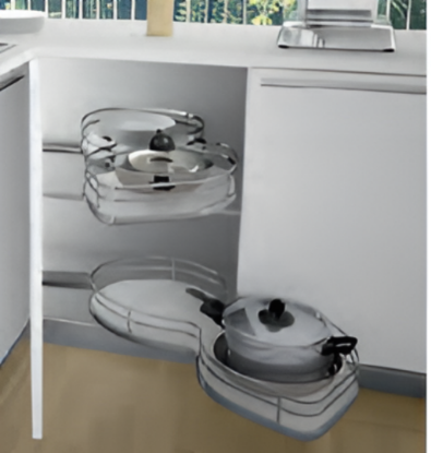 Picture of Cargoman Soft Close for Blind corner cabinet, 900/1000 mm width - Chrome Finish,CargoMan Soft Corner Pull Out 450 RH - Chrome Finish