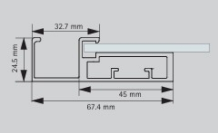 Picture of Aluminium Profile, 45 mm  Straight Frame  Profile with  L Handle 3000 mm, Silver anodized finish