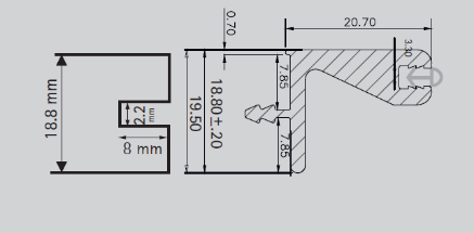 Picture of Aluminium Profile, Edge Profile for Wall cabinet 3000 mm, Silver anodized finish